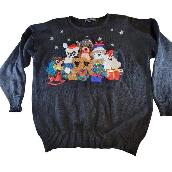 2X Holiday Sweater Teddy Bear Panda Embroidered Christmas Work in Progress 1980 - Picture 3 of 16